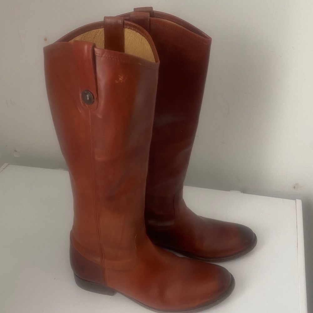 Frye Brown Melissa pulltab Tall Leather button riding boots Sz 8